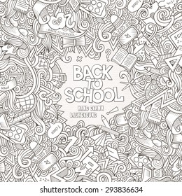 Cartoon vector doodles hand drawn school frame card design background