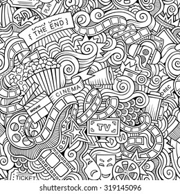 Cartoon vector doodles hand drawn cinema seamless pattern