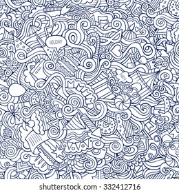 Cartoon vector doodles hand drawn contour holidays seamless pattern