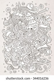 Cartoon vector doodles hand drawn New Year sketch background