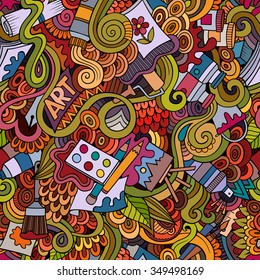 Cartoon vector doodles hand drawn art and craft seamless pattern