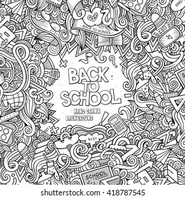 Cartoon vector doodles hand drawn school frame card design background