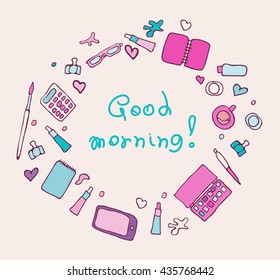 Cartoon vector doodles hand drawn art and craft frame background