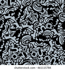 Cartoon vector doodles hand drawn abstraction. seamless pattern