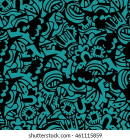 Cartoon vector doodles hand drawn abstraction. seamless pattern