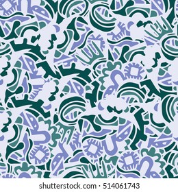 Cartoon vector doodles hand drawn abstraction. seamless pattern