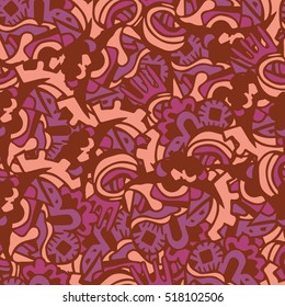 Cartoon vector doodles hand drawn abstraction. seamless pattern