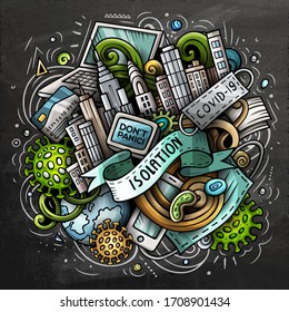 Cartoon vector doodles Isolation illustration. Colorful, detailed, with lots of objects background. All objects separate. Bright colors epidemic picture