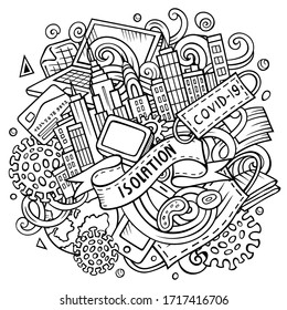 Cartoon vector doodles Isolation illustration. Sketchy, detailed, with lots of objects background. All objects separate. Line art epidemic picture