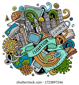 Cartoon vector doodles Isolation illustration. Colorful, detailed, with lots of objects background. All objects separate. Bright colors epidemic picture
