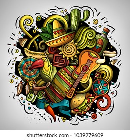 Cartoon vector doodles Latin America illustration. Colorful, detailed, with lots of objects background. All objects separate. Bright colors latinamerican funny picture