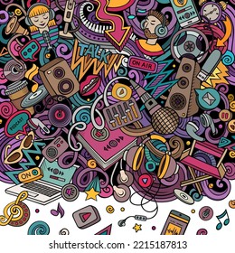 Cartoon vector doodles Storytelling frame. Audio Content funny border. Colorful detailed, with lots of objects illustration.
