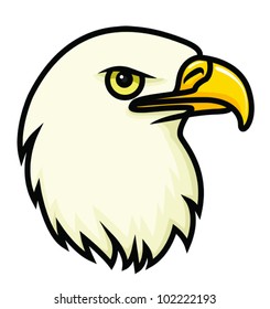 A cartoon vector drawing of a bald eagle's face. Vector.