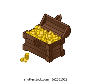 cartoon vector drawing of a chest of gold coins