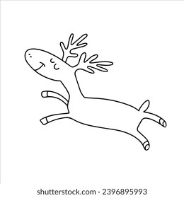 Cartoon vector drawing of a funny deer. Santa's Christmas Reindeer. Coloring pages for children