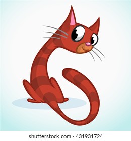 Cartoon vector drawing illustration of sitting red and striped tabby cat