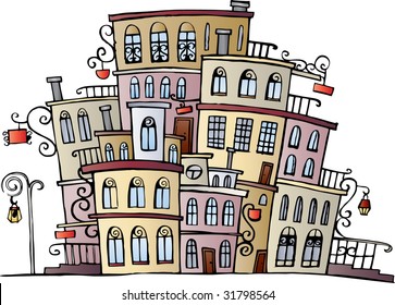 cartoon vector drawing town