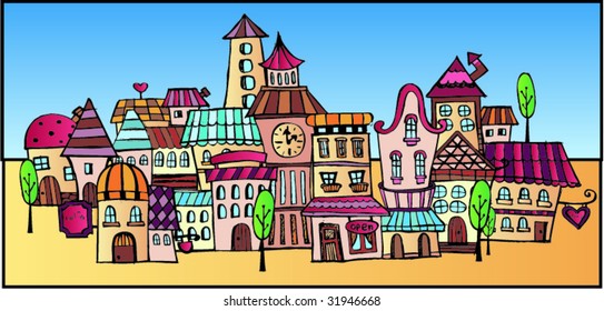 cartoon vector drawing town