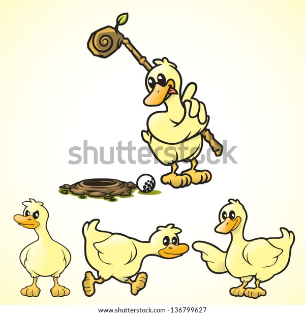 Cartoon vector ducks in various poses. This is 2\
of 2 in a series.