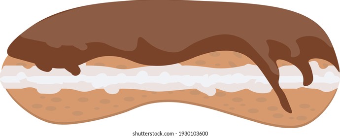 Cartoon Vector Eclair With Cream and Chocolate Illustration Food - Bright And Tasty Cafe Dessert