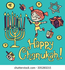 Cartoon vector elements set. Happy Chanukah! 
