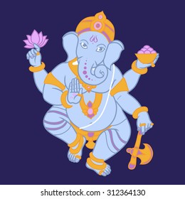 Cartoon vector elephant head God Ganesha. Invitation cards Dawali Holiday or Ganesh Chaturthi. 