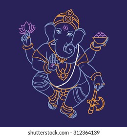 Cartoon vector elephant head God Ganesha. Invitation cards Dawali Holiday or Ganesh Chaturthi. 
