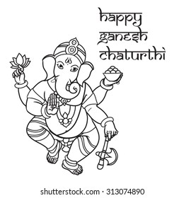 Cartoon vector elephant head God Ganesha. Invitation cards Dawali Holiday or Ganesh Chaturthi.