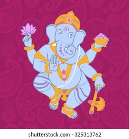 Cartoon vector elephant head God Ganesha. Invitation cards Dawali Holiday or Ganesh Chaturthi.