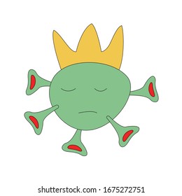 cartoon vector emotional coronavirus character covid-19 with crown on white background