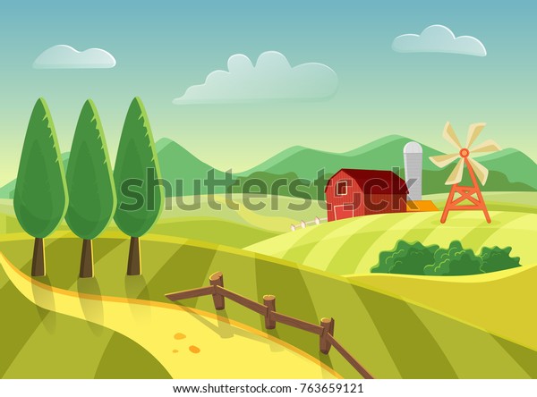 Image Vectorielle De Stock De Dessin Vectoriel Champ Paysager De Ferme 763659121