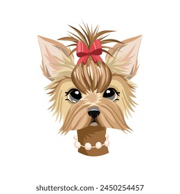 cartoon vector fashionable Yorkshire terrier, portrait of a dog on 
a white background
