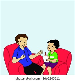 A Cartoon Vector Of Father And Son, Good for Background, TextBooks