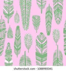 Cartoon vector feathers seamless pattern.