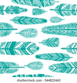 Cartoon vector feathers seamless pattern. 