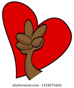 Cartoon vector fingers peace sign with heart