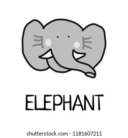 Cartoon vector flat illustration of cute elephant face for baby card and invitation