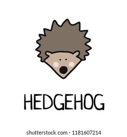 Cartoon vector flat illustration of cute hedgehog face for baby card and invitation