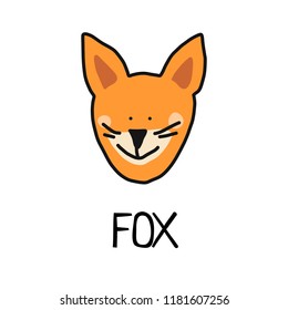 Cartoon vector flat illustration of cute fox face for baby card and invitation