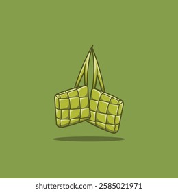cartoon vector flat illustration of ketupat with green color