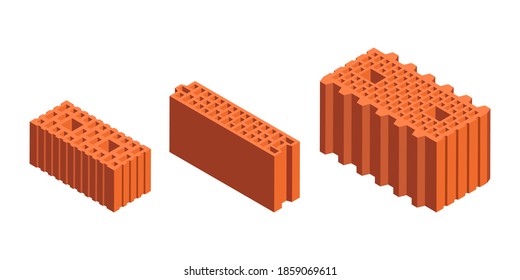 Cartoon vector flat illustration set of building blocks. Realistic vector colorful brick icons isolated on white. 3D isometric vector brick icons for logo, infographics and design games. Construction.