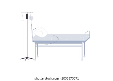 Vector de dibujos animados contador de caída médica plana y cama aislada sobre prevención de enfermedades de fondo vacías, diagnóstico, tratamiento médico y concepto de terapia, banner y diseño del sitio web