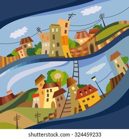 Cartoon vector flat style city. Creative illustration