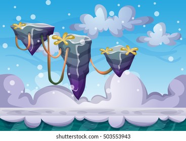 cartoon vector floating island background with separated layers for game art and animation game design asset in 2d graphic