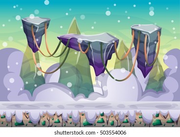 cartoon vector floating island background with separated layers for game art and animation game design asset in 2d graphic