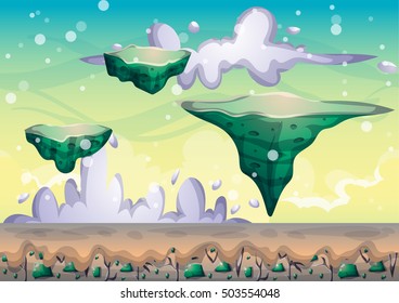 cartoon vector floating island background with separated layers for game art and animation game design asset in 2d graphic