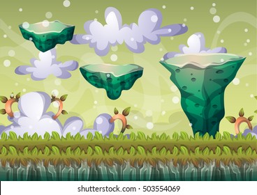 cartoon vector floating island background with separated layers for game art and animation game design asset in 2d graphic