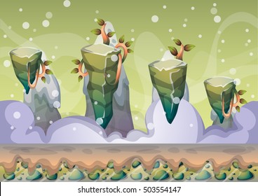 cartoon vector floating island background with separated layers for game art and animation game design asset in 2d graphic