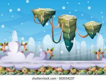 cartoon vector floating island background with separated layers for game art and animation game design asset in 2d graphic