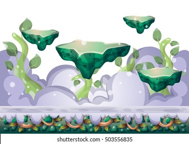 cartoon vector floating island background with separated layers for game art and animation game design asset in 2d graphic